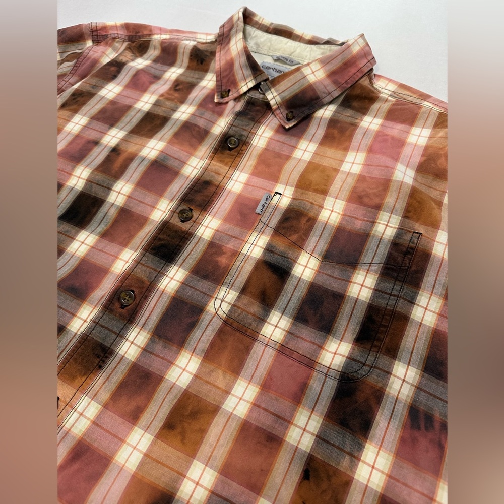 Carhartt Relaxed Fit 2XL Upcycled Reworked Bleach Dye Plaid Button Down Shirt - Picture 9 of 15